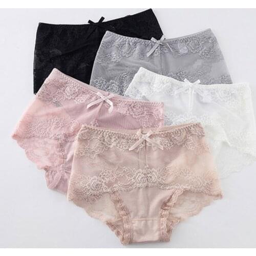 Women Cotton Underwear Sexy Lace Panties Plus Size Hollow-Out Briefs Mid Waist Seamless Comfort Underpants Female Sexy Lingerie