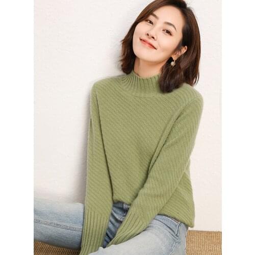 Ladies pullover 2021 autumn/winter new style casual half high neck 100% wool sweater cashmere sweater thickened womens top