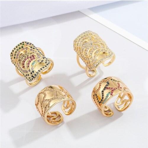 1PC Bohemia Colorful Zircon Star Moon Long Ring For Women Vintage Carving Irregular Pattern Open Finger Ring Jewelry R306