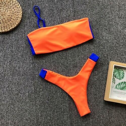 Women Micro Bikini One Shoulder Neon Orange Bra Swimsuit Sexy Bathing Suit Thong Swimwear Bathers Biquini Traje De Bano Mujer