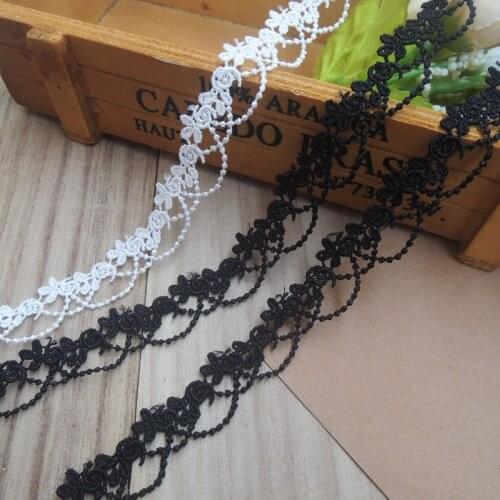 1Yard Best Selling Embroidery Lace Fabric White Black Lace Ribbon Trimmings For Sewing Wedding Dress Collar encaje bordado PY-2