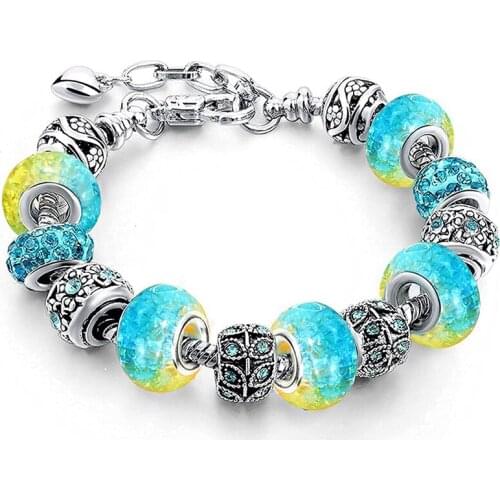 10Pcs Handmade Colorful Crack with Silver Plated Large Hole European Beads fit Original Pandora Bracelet Bangle Necklace Earring