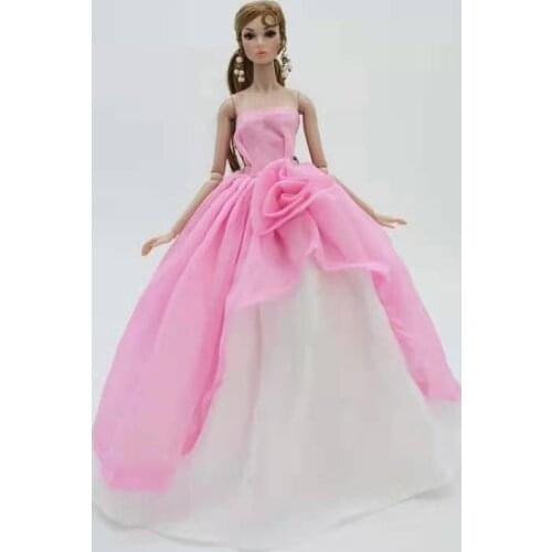 11.5" Fashion Pink White Rose Princess Wedding Dress For Barbie Doll Clothes Clothing Off Shoulder Evening Gown 1/6 Accessories
