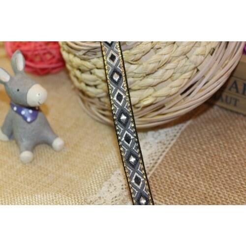 20yards/lot wide 1.2cm Woven Jacquard Ribbon silver and black quadrilateral design for curtain and clothing accessory LS-0971