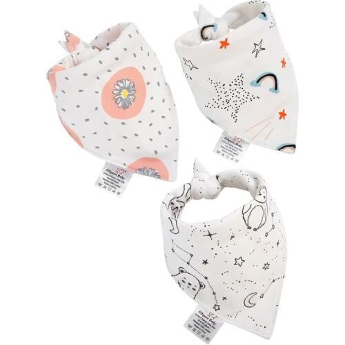 3Pcs/Set Baby Bibs Triangle Double Cotton Bibs Cotton Bandana Newborn Feeding Smock Infant Burp Cloth Baby Saliva Towel