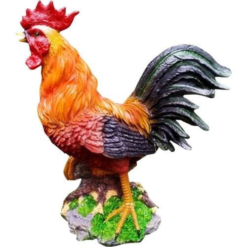 3D Simulation Rooster Statue Lifelike Chicken Resin Sculpture Lawn Garden Poultry Model Figurines Ornaments Garden Decoration