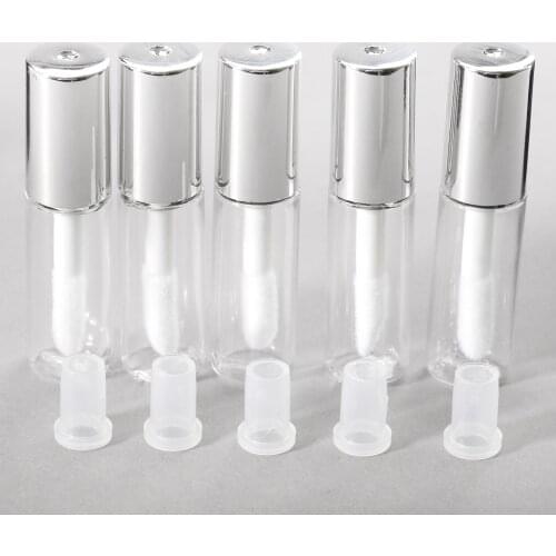 5Pcs 1.2ML Silver Empty Lip Gloss Tube DIY Plastic Elegant Liquid Lipstick Container Round Lipgloss Lip Balm Bottle