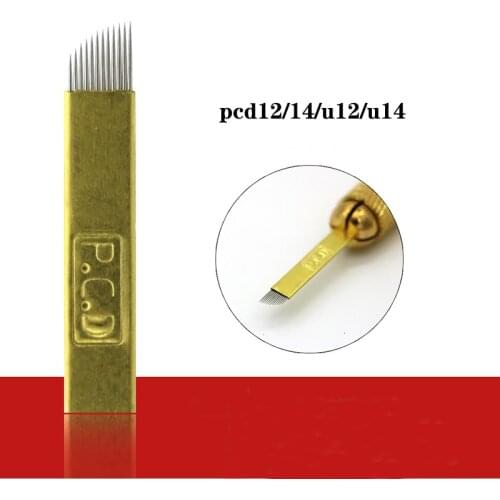 50 Pcs Hard PCD 12/14/12u/14u Pin Permanent Makeup Eyebrow Tatoo Blade Microblading Needles For 3D Embroidery Manual Tattoo Pen