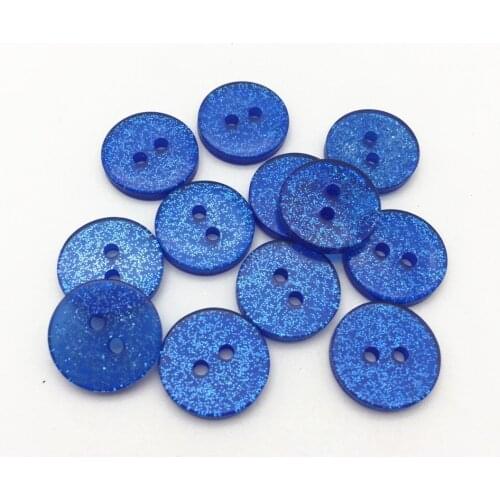 200pcs 15mm Royal blue Glitter Buttons Resin Round Sparkle Sewing 2 Holes Button Embellishments Scrapbooking