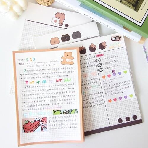 Grid Chocolate Bear Memo Pad B5 Student Diy Learning Notes Paper Cute Notebook Planner Stickers Diary Notepad Kawaii Stationery