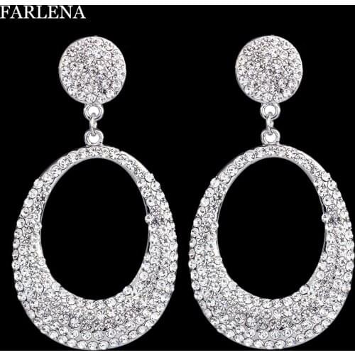 Brand Design Fashion Round Dangle Earrings Elegant Full Crystal Rhinestone Statement Earrings For Women Wedding Party Jewelry