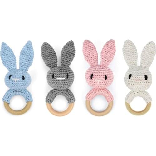 Baby Wood Teether Ring DIY Crochet Bunny Rattle Soother Bracelet Teething Molar
