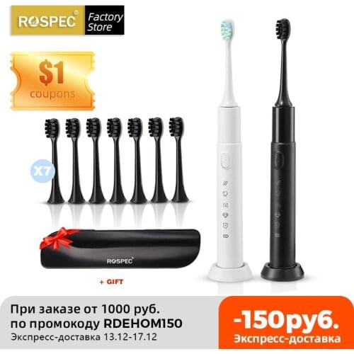 ROSPEC Electric Sonic Toothbrush ET-023 USB Charge Rechargeable Waterproof Adult Electronic Tooth 8 Brushes Replacement Heads