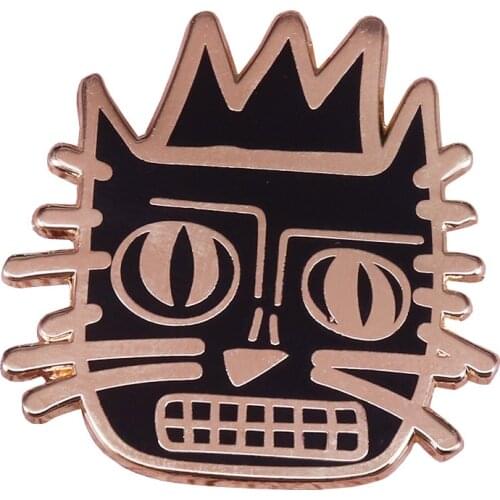 Basquiat Crown Enamel Pin crazy cat brooch fascinating artist work inspired jewelry