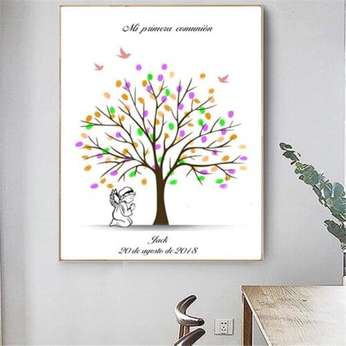 HAOCHU Personalized Fingerprint Canvas Painting Guest Book Boys My First Holy Cummunion Baptism Party Souvenir Anniversary Decor