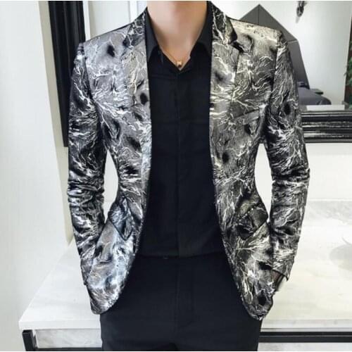 Personalized Printing Mens Nightclub Stage Show Clothing European-style Large Size Single-breasted Casual Blazer