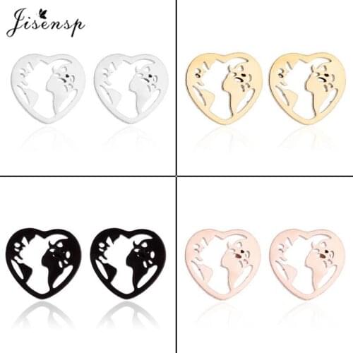 Jisensp Romantic Peach Heart Stainless Steel Earrings Vintage World Map Earrings Fashion Jewelry for Women Travelers Best Gift