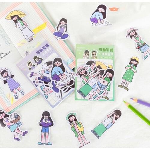 Yisuremia Cartoon Girls PVC Adhesive Sticker For Journals Diary Planner Scrapbook Decorative Sticker School Stationery Supplies