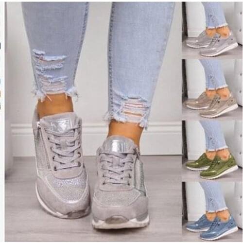 Ladies Sneakers Female Vulcanized Shoes Women Casual Shoes 2021 New Fashion Wedge Flat Shoes Zipper Lace Up Comfortable