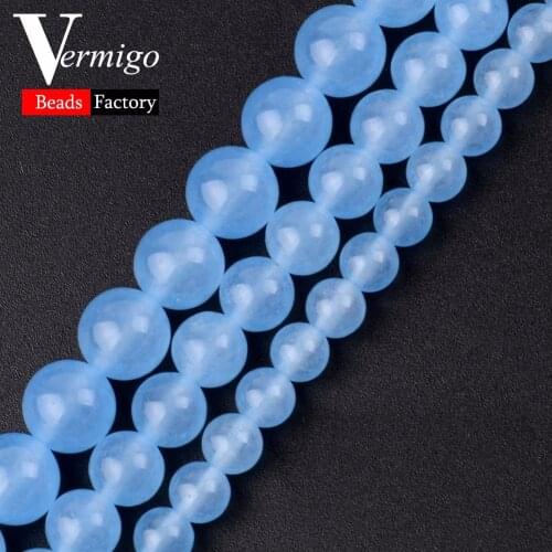 Natural Stone Beads 4 6 8 10 12mm Light Blue Jades Round Beads For Diy Bracelet Jewelry Making Necklace Accessories Wholesale