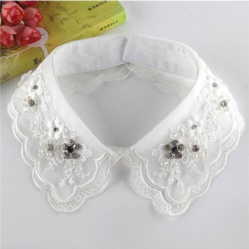 Linbaiway Women Fake Collars Embroidery Floral Detachable Collar False Shirt Collars Decoration Blouse Top Faux Col Accessory
