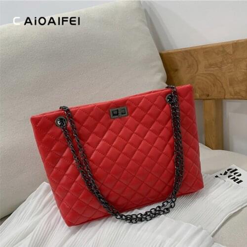 CAIOAIFEI fashion diamond lattice women chain shoulder bag soft PU leather medium handbag hotsale ladies crossbody bag shopping