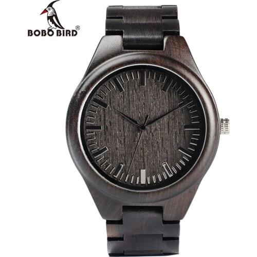 BOBO BIRD Natural Black Wooden MenS Watches Wood Strap Watch Quartz Analog Cool Luxury Gifts Wristwatch Male Relogio C-H05