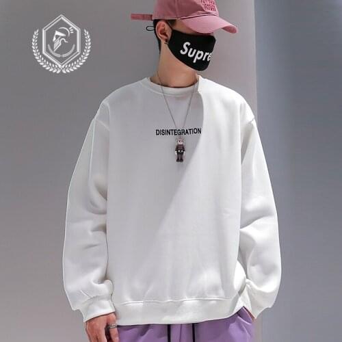 Men Fashion Loose Print Fleece Heavyweight Casual Pullover Hip Hop Sweatshirts