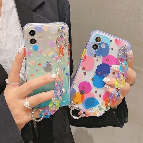 Transparent Colorful Wave point Wrist bracelet soft Phone Cases for iphone 12 Pro Max MiNi 11 pro max X XS XR 7 8 Plus SE cover