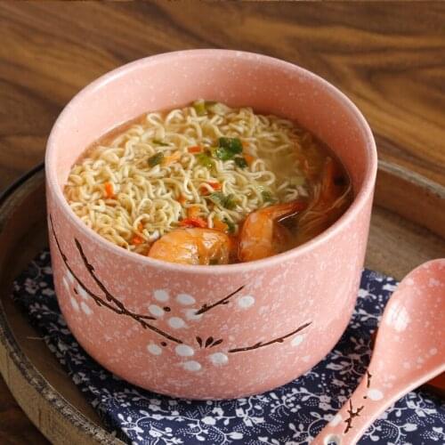 China dinnerware set kawaii plate dinnerware Japanese style underglaze ceramic bowl with lid instant noodle soup bowl bento bowl