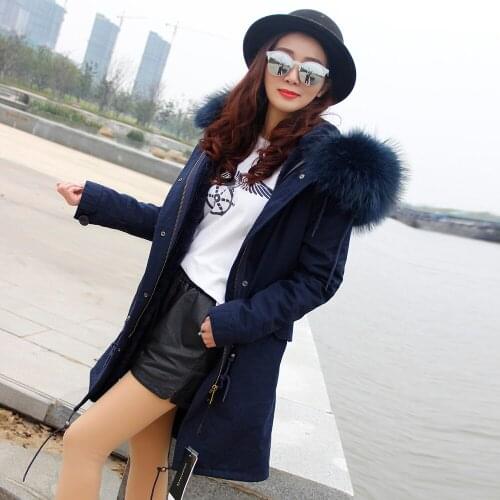 MAOMAOKONG new style raccoon fur collar to keep warm and velvet thick liner in winter mid-length pie overcoming jacket