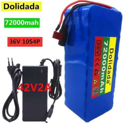 Original 36V battery 10S4P 72Ah battery pack 500W high power battery 42V 72000mAh Ebike electric bike BMS+42V2A Charger