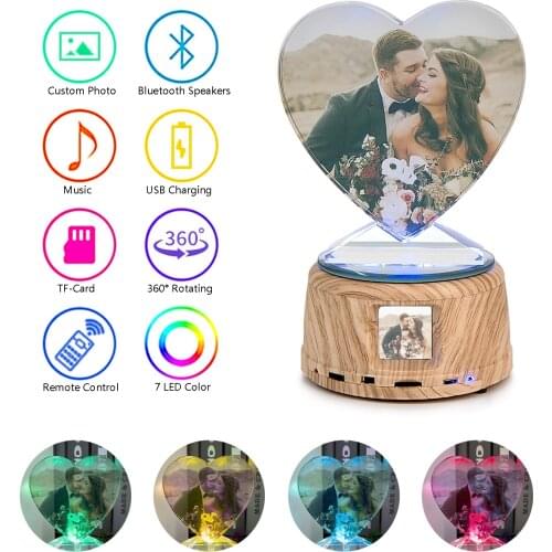 Personalized Frame Crystal Photo DIY Heart Music Gift Customized Bluetooth Rotating Speaker Wedding Souvenir Holiday Gifts