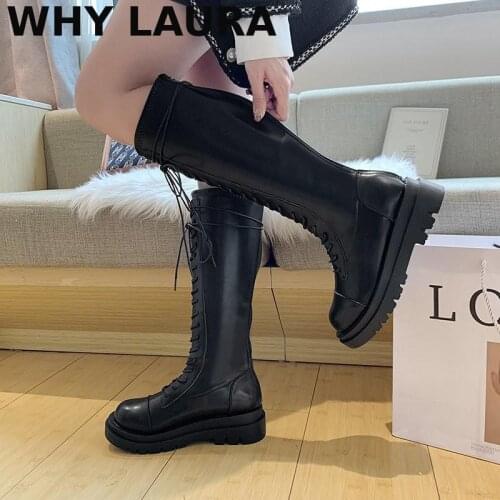 Sexy high boots and knee Pu high heels womens fashion shoes 202 spring and winter womens thick sole lace-up boots
