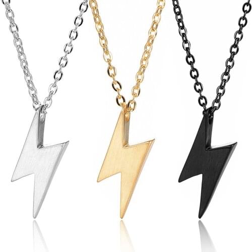 Retro Lightning Pendant Necklace For Men Gold Black Silver Color Necklaces Bolt Thunder Flash Charm Male Jewelry