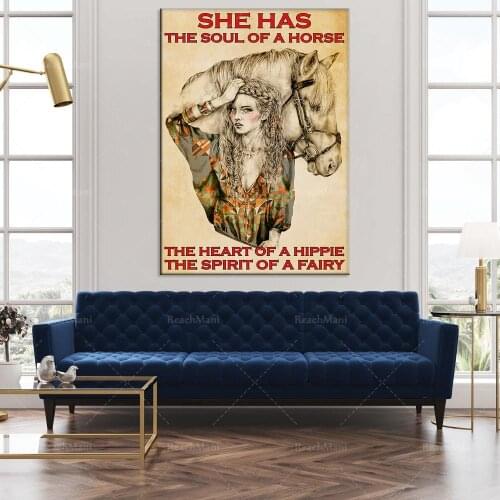Horse lovers and girls posters she has a horse soul hippie poster agriculture life decoration poster