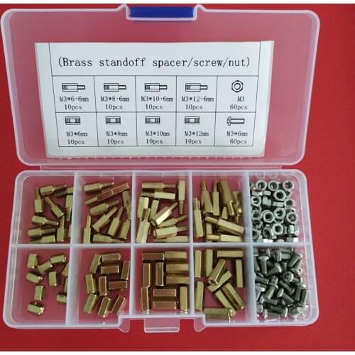 200pcs M3 Hex Nut Spacing Screw Brass Threaded Pillar PCB PC Motherboard Male Female Brass standoff Spacer Kits M3*L+6mm