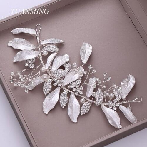 Luxury Gold Silver Color Tiara Headbands Bridal Crystal Rhinestone Wedding Hairbands Hair Accessories Pearls Women Hair Jewelry