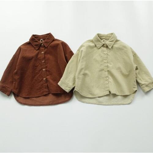 Baby Boys Shirts Childrens Korean Solid Loose Blouses 2021 Spring New Casual Long Sleeve Corduroy Shirt for Boy Kids Clothing