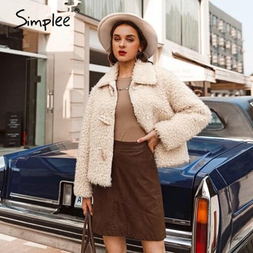 Simplee Elegant pink shaggy women faux fur coat streetwear Autumn winter warm plush women coat Female office ladies overcoat