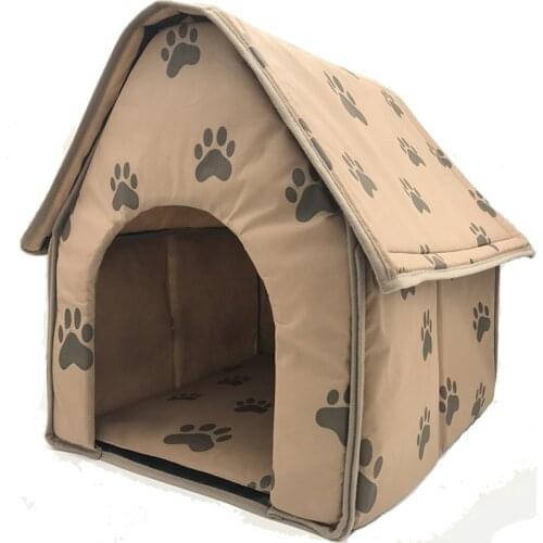 Foldable Indoor Dog House Protable Print Paw Winter Warm Sleeping Beds Puppy Kennel Cat Fence Tent Home for Small Pet Dog House