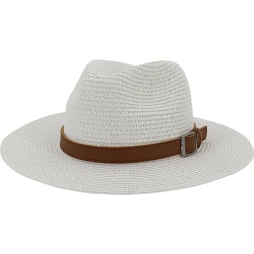 Hot Fashion Summer Casual Unisex Beach Trilby Large Brim Jazz Sun Hat Panama Hat Paper Straw Women Men Cap With Black Ribbon