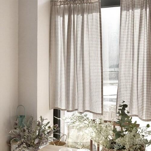 Fresh Tulle Sheer pastoral Grid Cotton Linen Window Curtains for Home Living Room Bedroom Decoration in the Kitchen Cafe Curtain