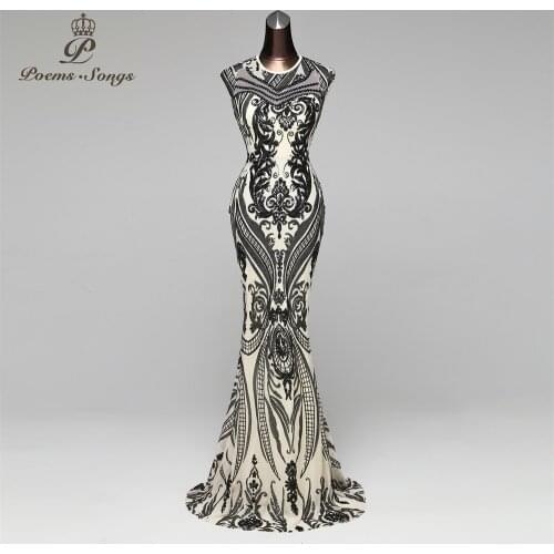 Poems Songs New Hot sale Mermaid Evening Dress prom gowns Party dress vestido de festa Sexy Backless Luxury Sequin robe longue