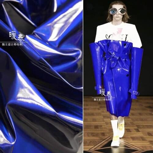 Patent Leather Fabric Mirror PU Sapphire Blue Waterproof DIY Patches Bags Bows Coat Skirt Stage Decor COSplay Designer Fabric