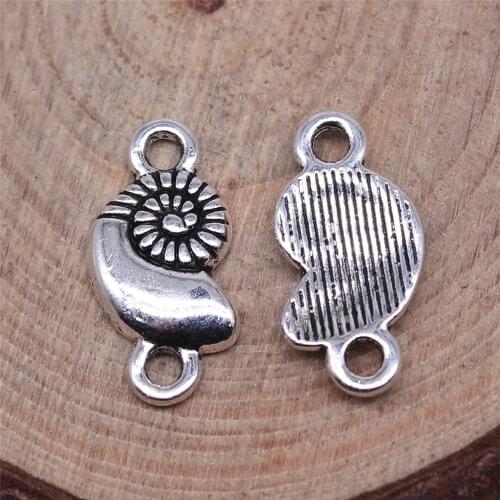 WYSIWYG 20pcs 16x7mm Antique Silver Color Conch Connector Charms For Jewelry Making DIY Jewelry Findings