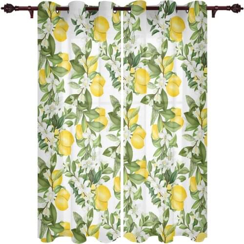 Summer Lemon Leaves Flowers Window Curtains Kids Room Living Room Curtain Panels Valance Curtains for Kitchen