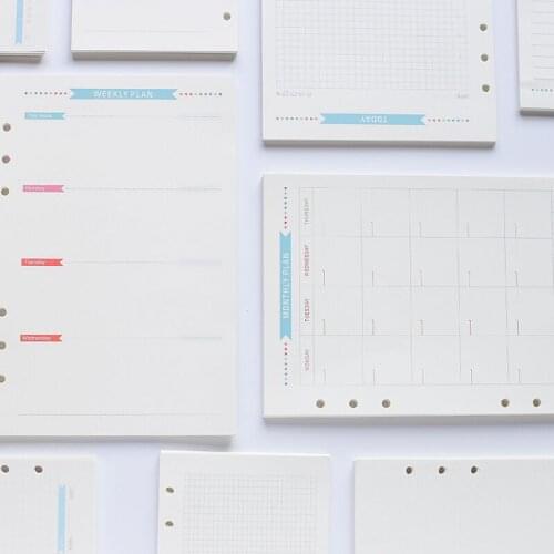 MINKYS 40 Sheet A5/A6 6 Ring Paper Refill Loose-leaf Binder Inside Page To Do/Weekly/Monthly/Grid Agenda School Stationery
