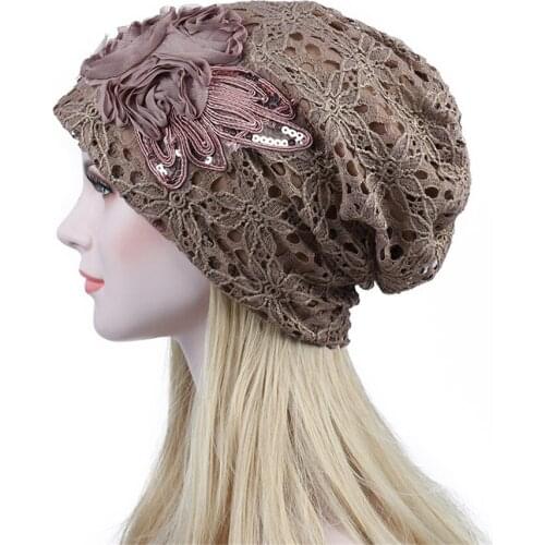 Elegant Butterfly Flower Sequins Hats Women New Lace Beanies Spring Beanie Caps Summer Breathable Flower lace Cap Dropshipping