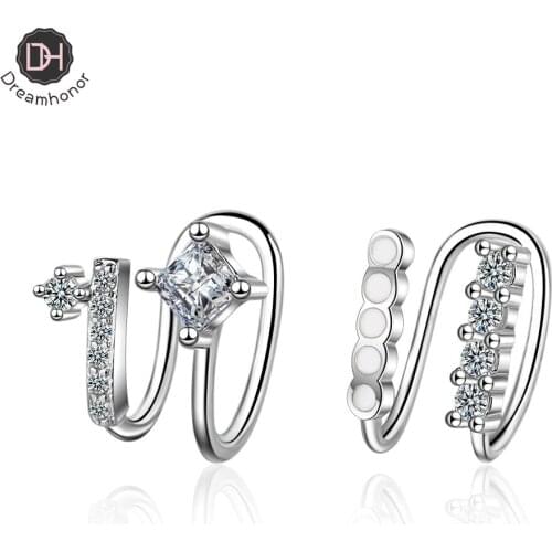 Dreamhonor 2021 Newest Design Fashion 925 Sterling Silver Zirconia Asymmetry Clip Earrings For Women Simple Earrings Jewelry